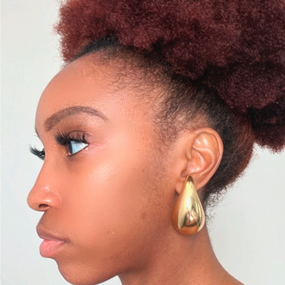 Gold Oversized Chunky Tear Drop Earrings - Picture 2 of 6